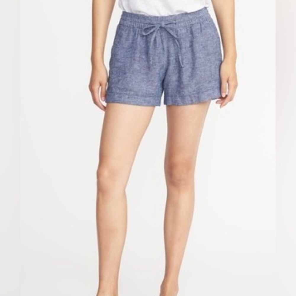Old Navy linen blend pull on shorts chambray blue size Large